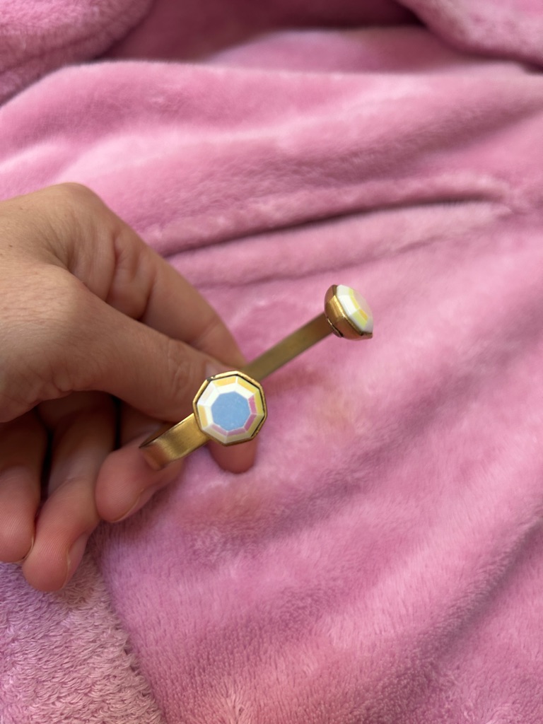 Gold Cuff Bracelet, Adjustable, Iridescent, Pearl Gem — image 4 of 4